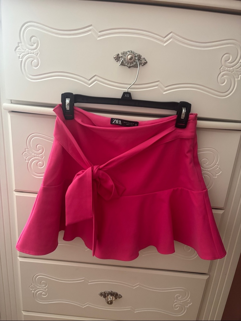 ZARA Bright Hot Pink Tie-Waist Flared Mini Skort